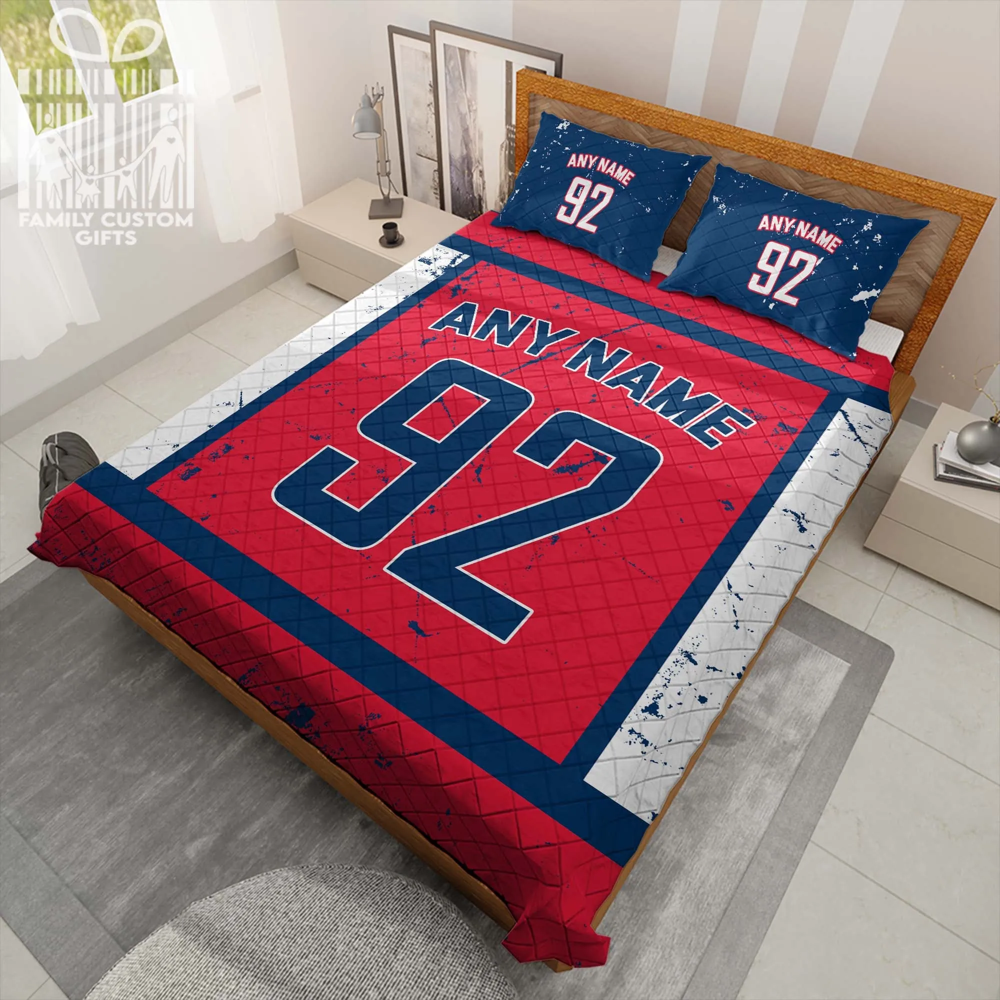 Custom Quilt Sets Washington Jersey Personalized Ice hockey Premium Quilt Bedding for Men Women