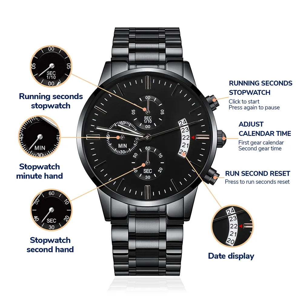 Customized Text Black Chronograph Watch For Men