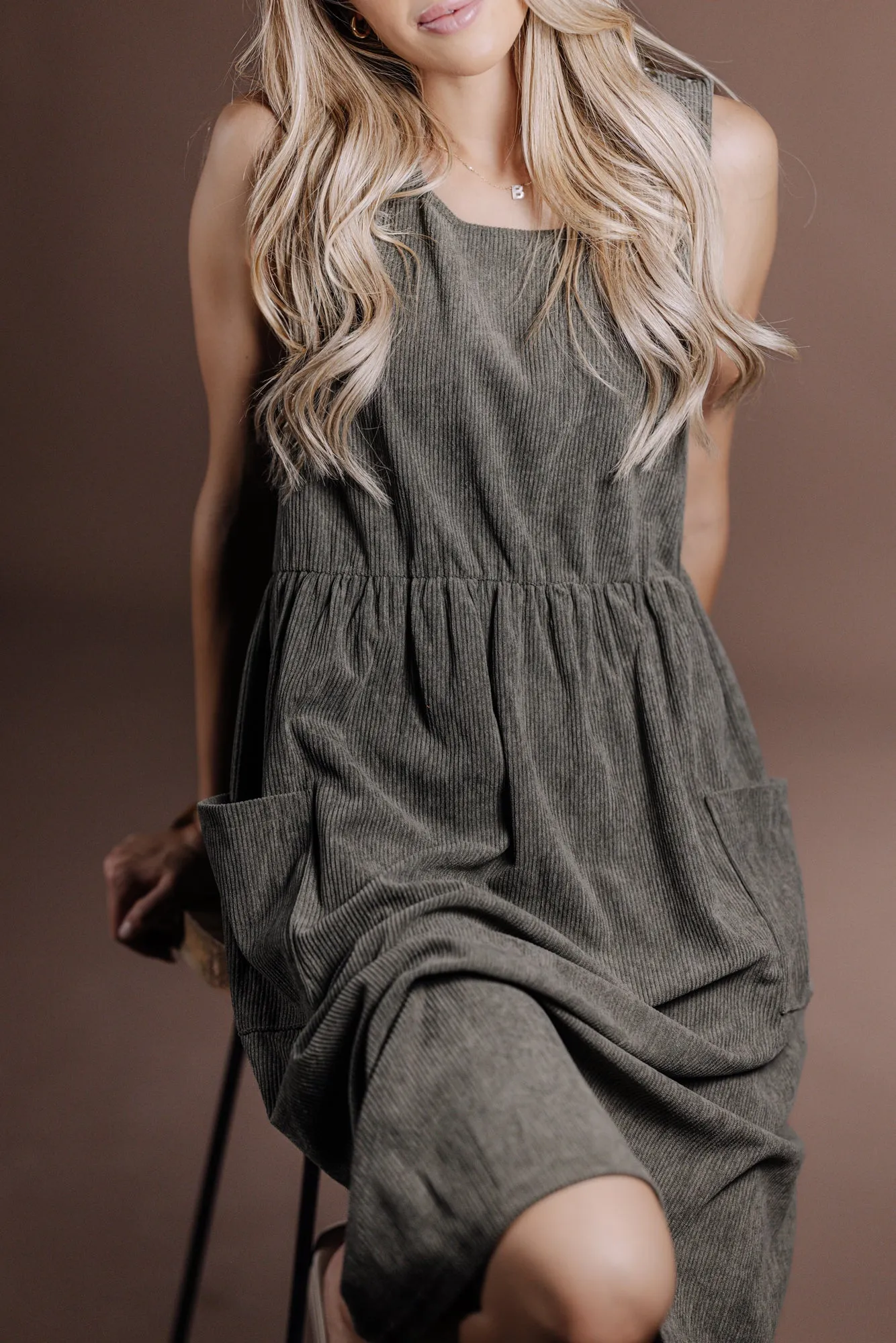 Dakota Overall Dress in Olive
