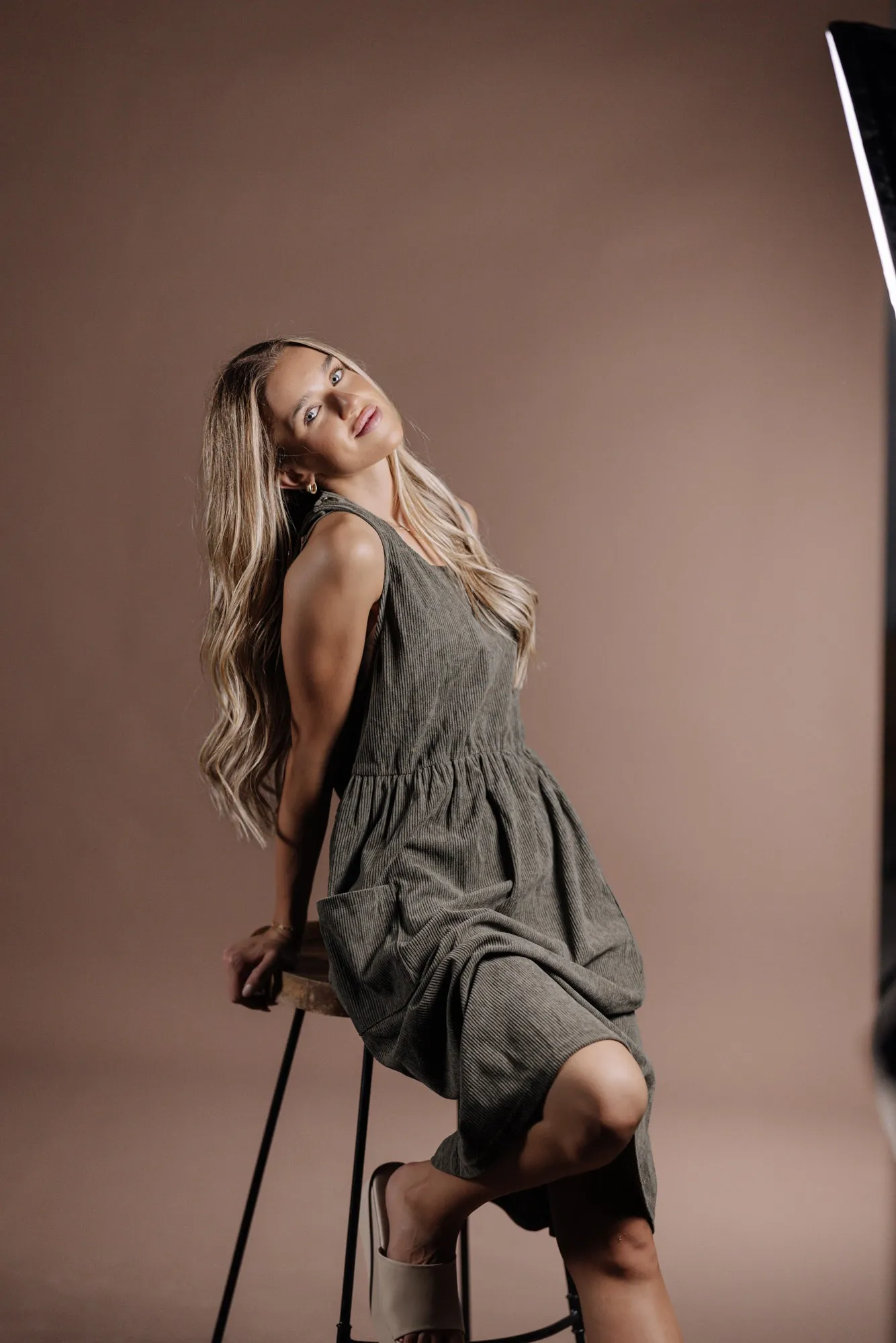 Dakota Overall Dress in Olive
