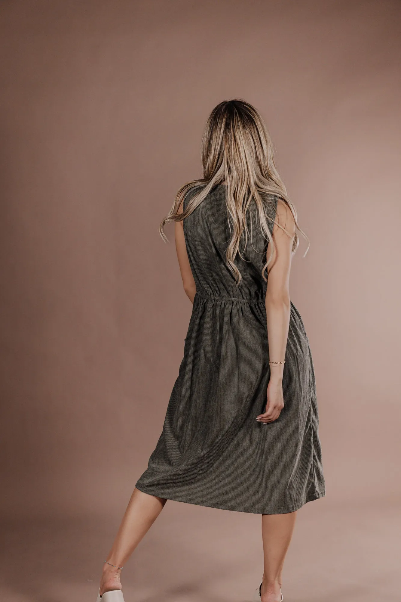 Dakota Overall Dress in Olive