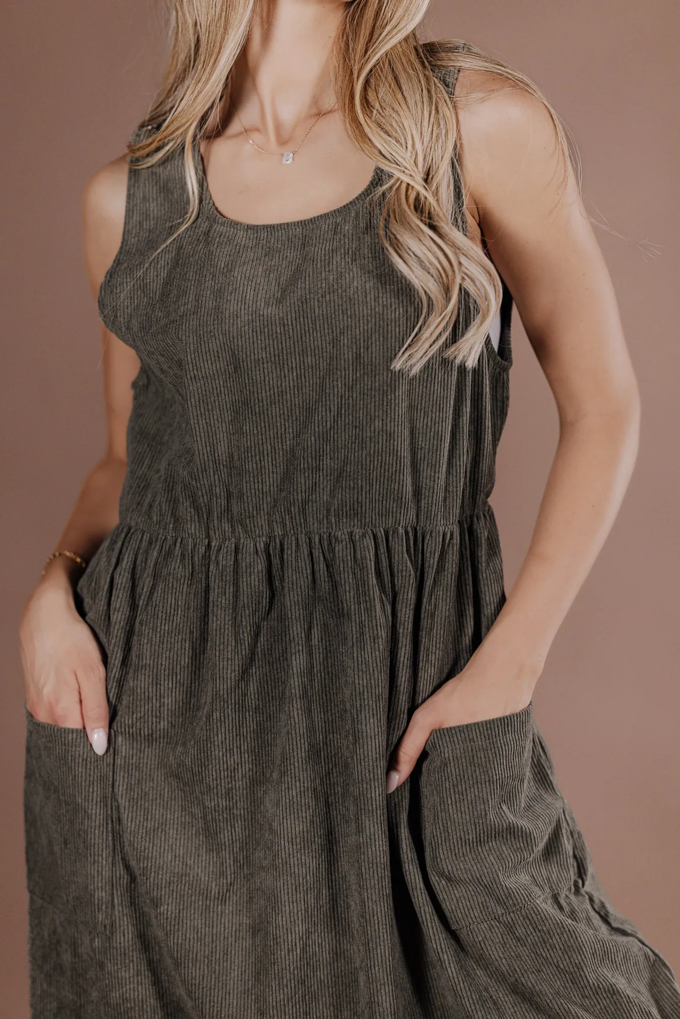 Dakota Overall Dress in Olive