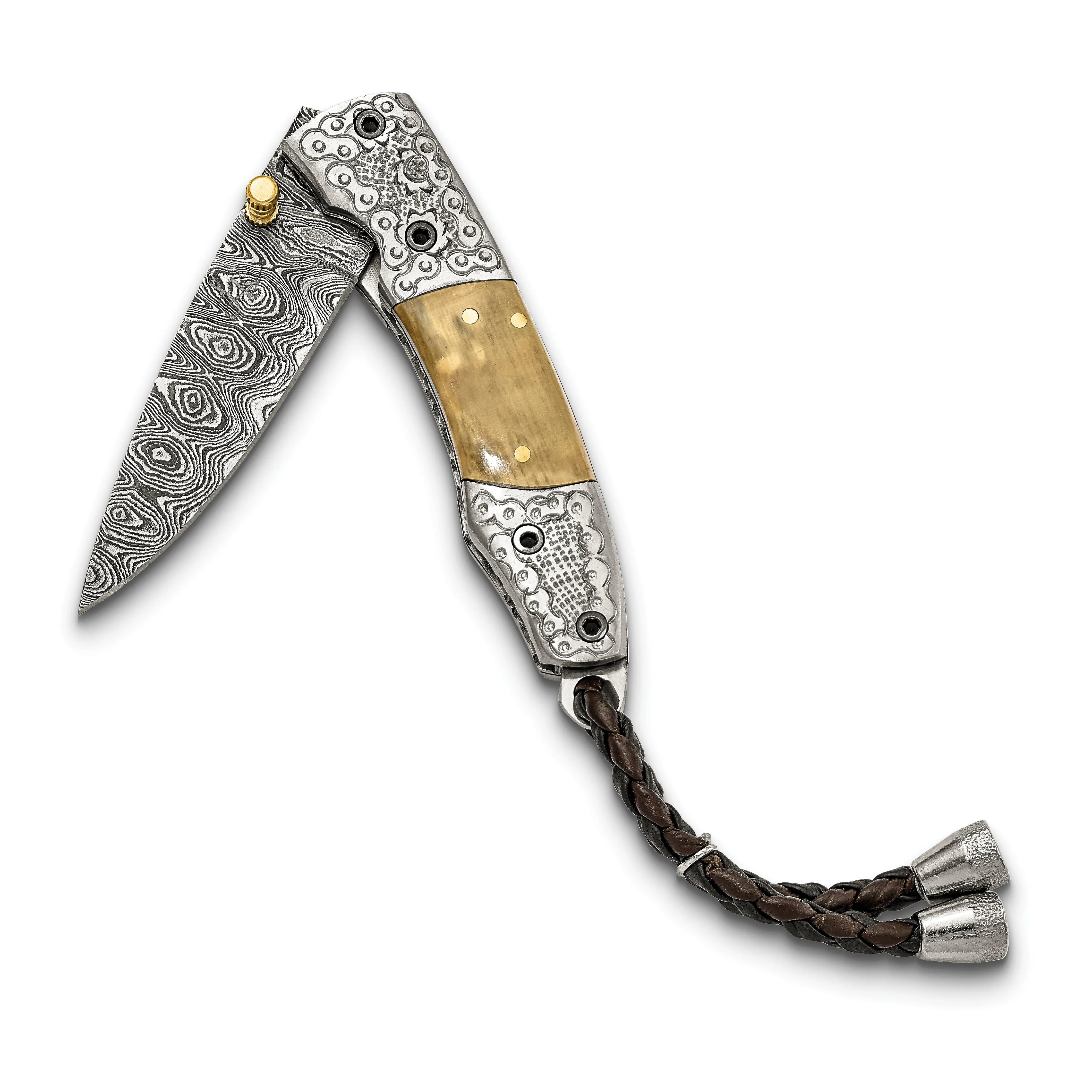 Damascus Steel 256 Layer Woolly Mammoth Tusk Ivory Handle Folding Knife