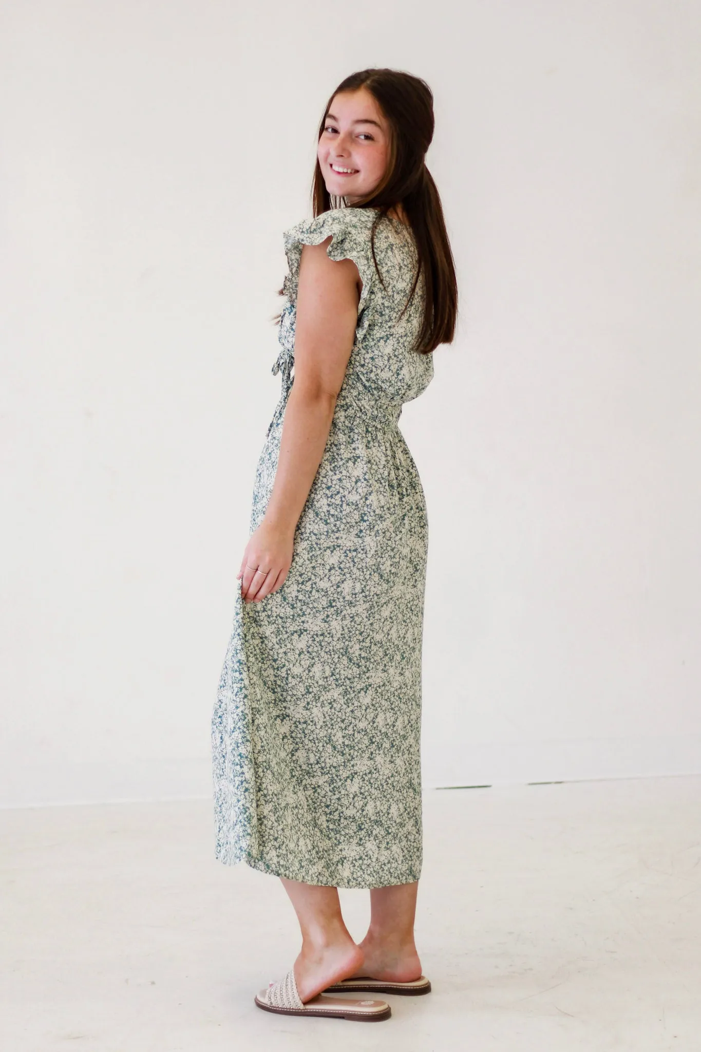 Dance Into Spring Floral Midi Dress in Dt.Blue