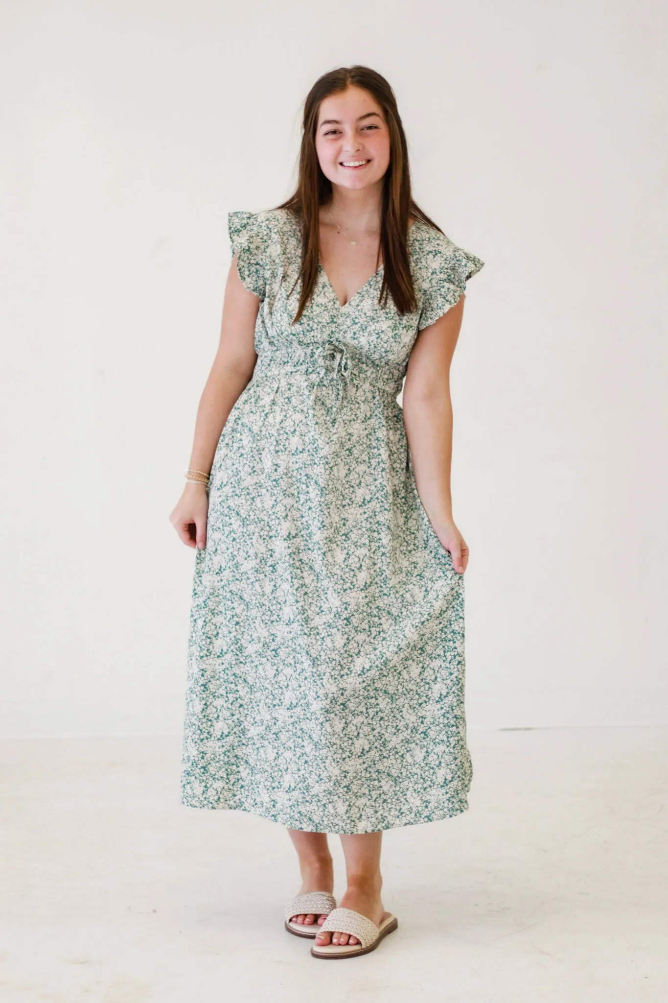 Dance Into Spring Floral Midi Dress in Dt.Blue