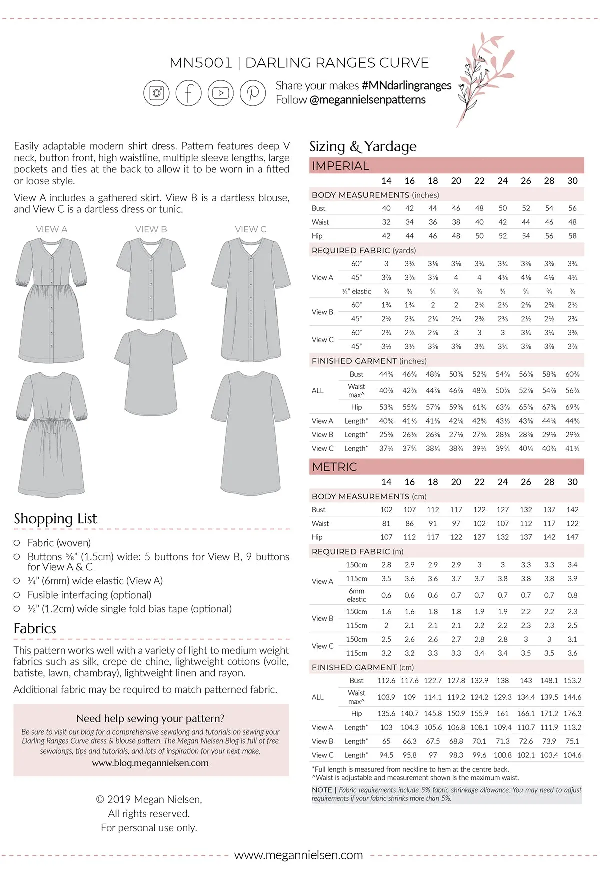 Darling Ranges Curve dress & blouse pattern