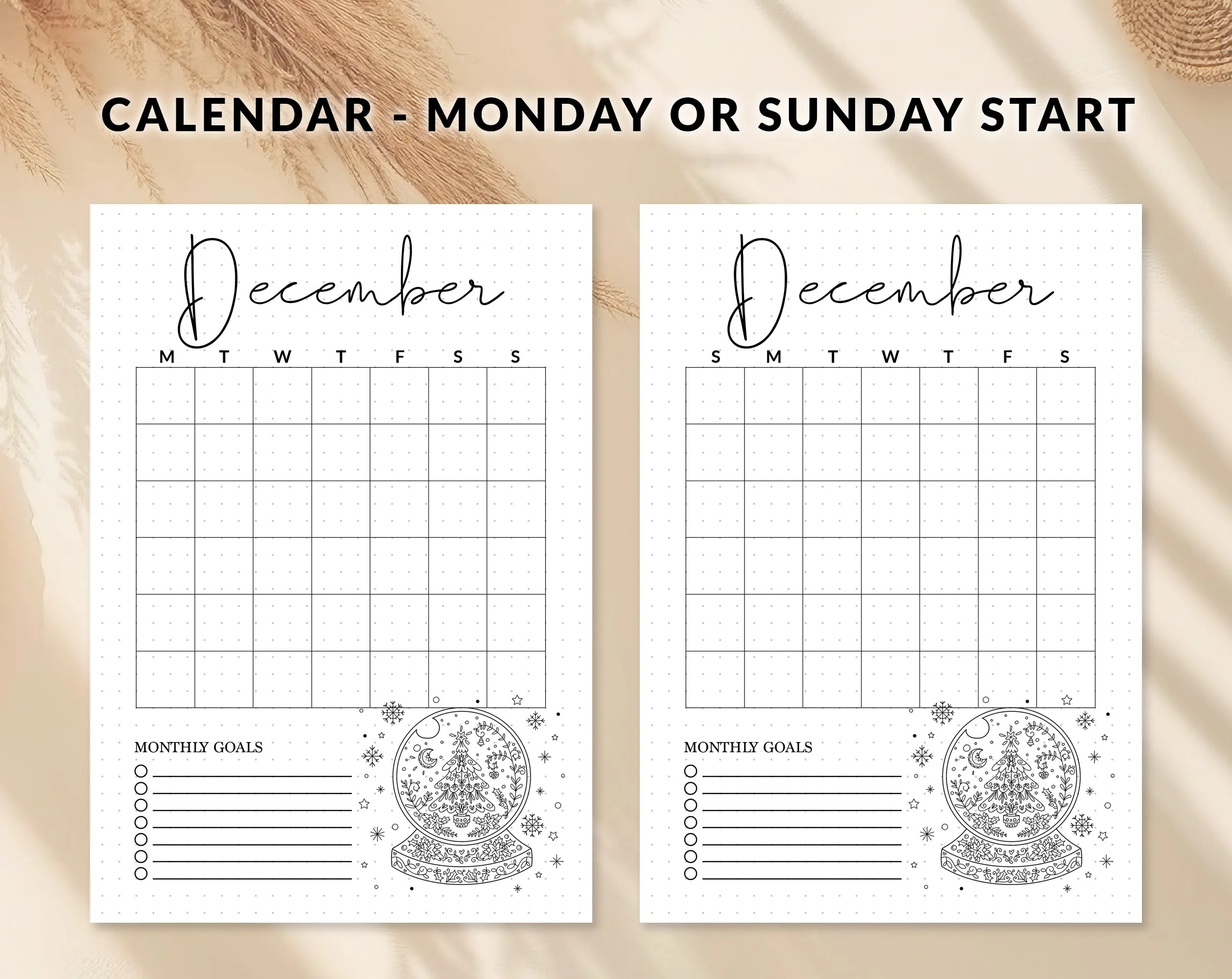 December Journal Cover Calendar and Notes Pages Set