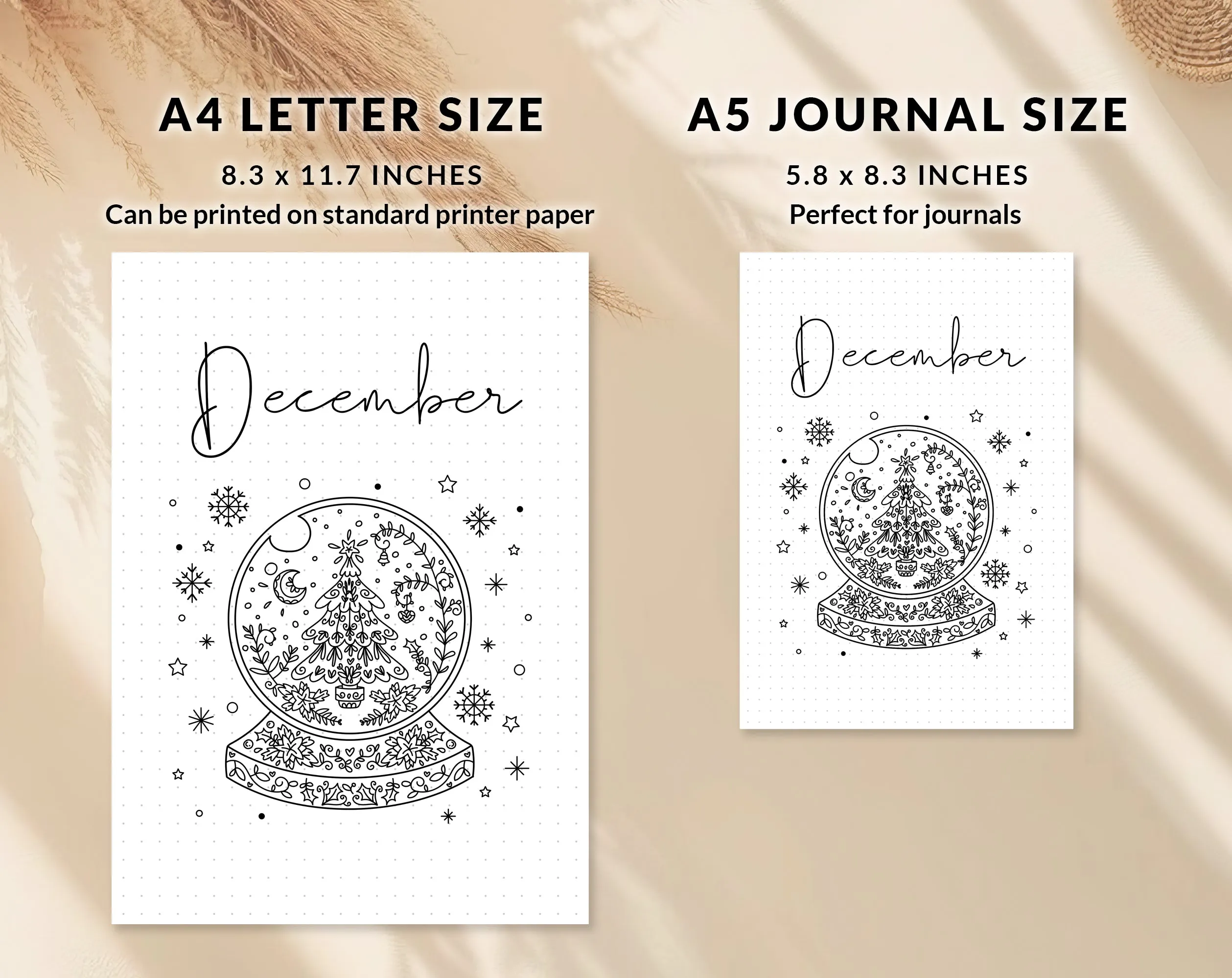 December Journal Cover Calendar and Notes Pages Set