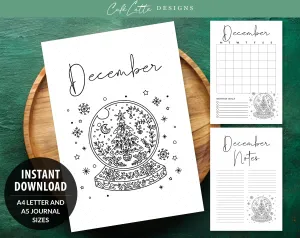 December Journal Cover Calendar and Notes Pages Set