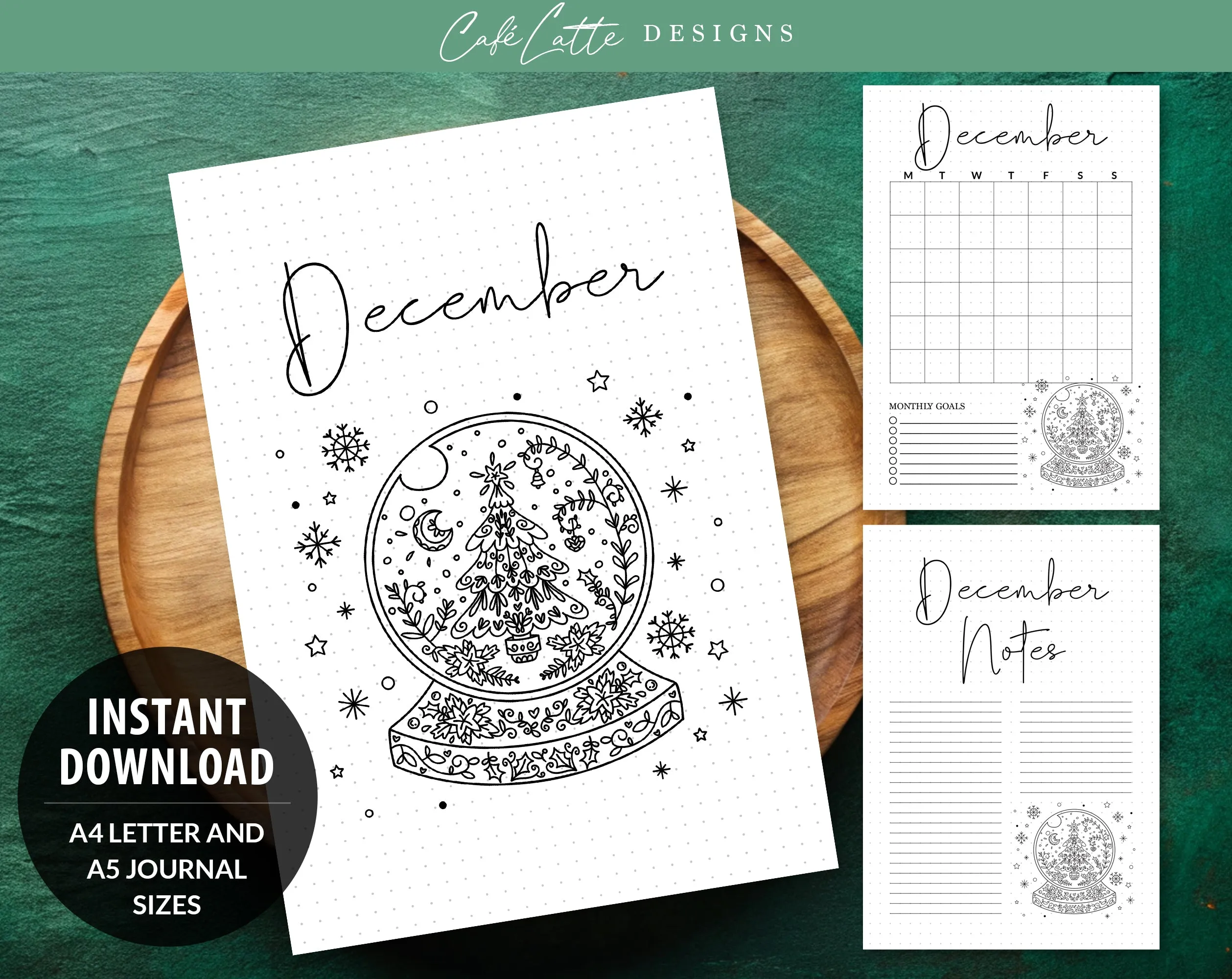 December Journal Cover Calendar and Notes Pages Set
