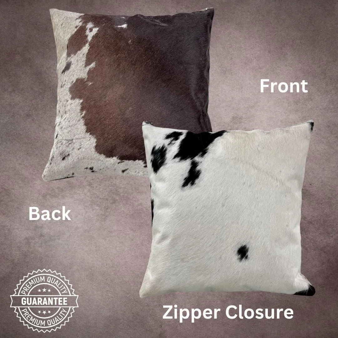 Deep Brown and White Cowhide Pillow Cover---PL136