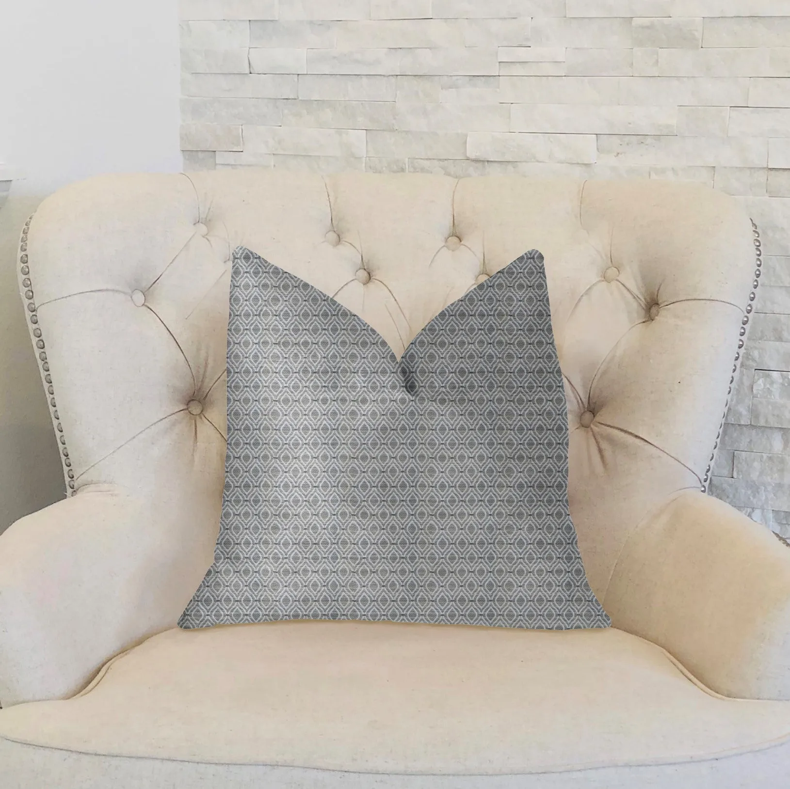 Deluxe Rockland Beige and Silver Luxury Throw Pillow
