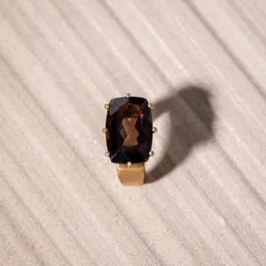 Demi Fine Jewelry-14k Gold Plated-Ring-Smoky Quartz Square Geo Recycled Sterling Silver-R38/23-Fashion Edit Unbent