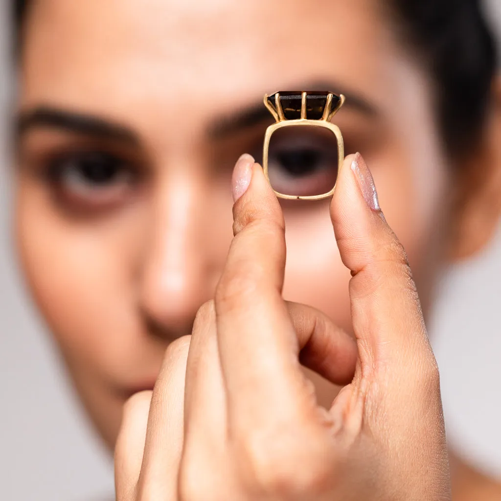 Demi Fine Jewelry-14k Gold Plated-Ring-Smoky Quartz Square Geo Recycled Sterling Silver-R38/23-Fashion Edit Unbent