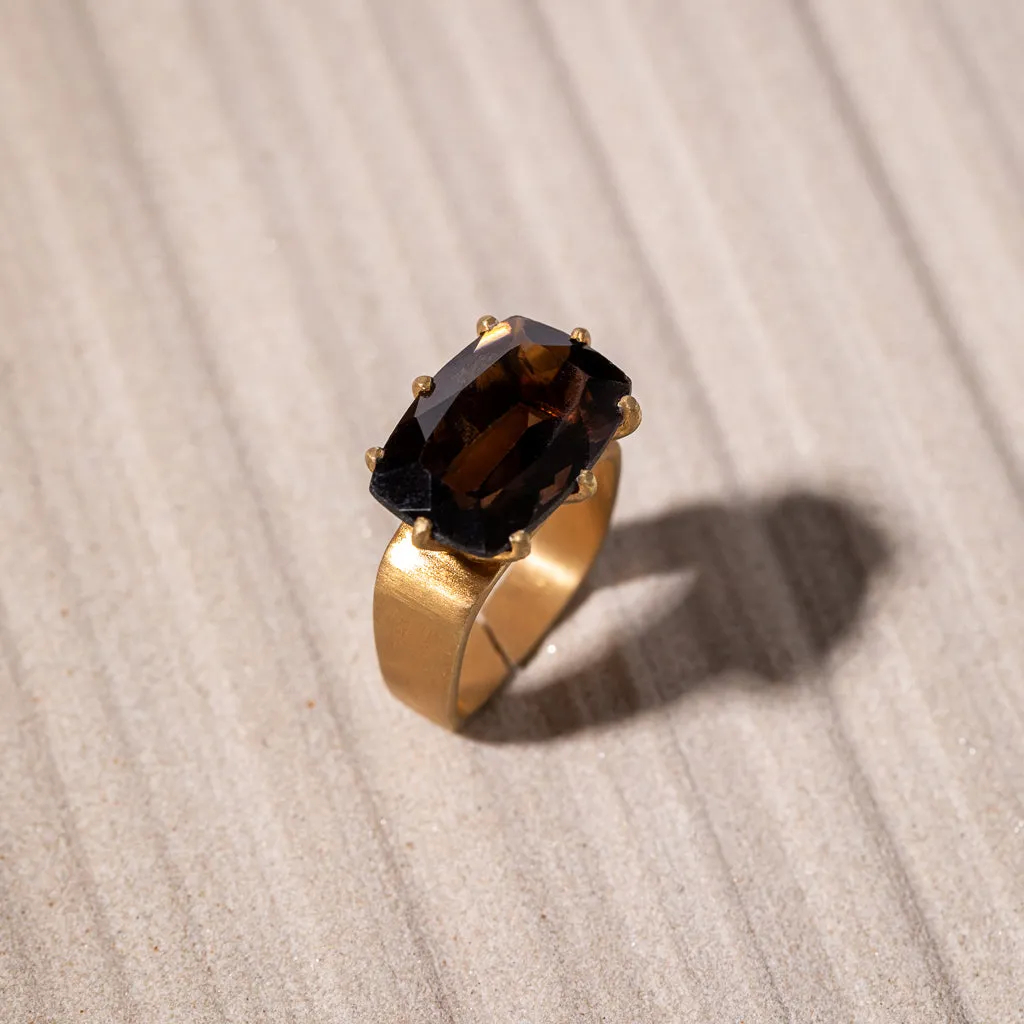 Demi Fine Jewelry-14k Gold Plated-Ring-Smoky Quartz Square Geo Recycled Sterling Silver-R38/23-Fashion Edit Unbent