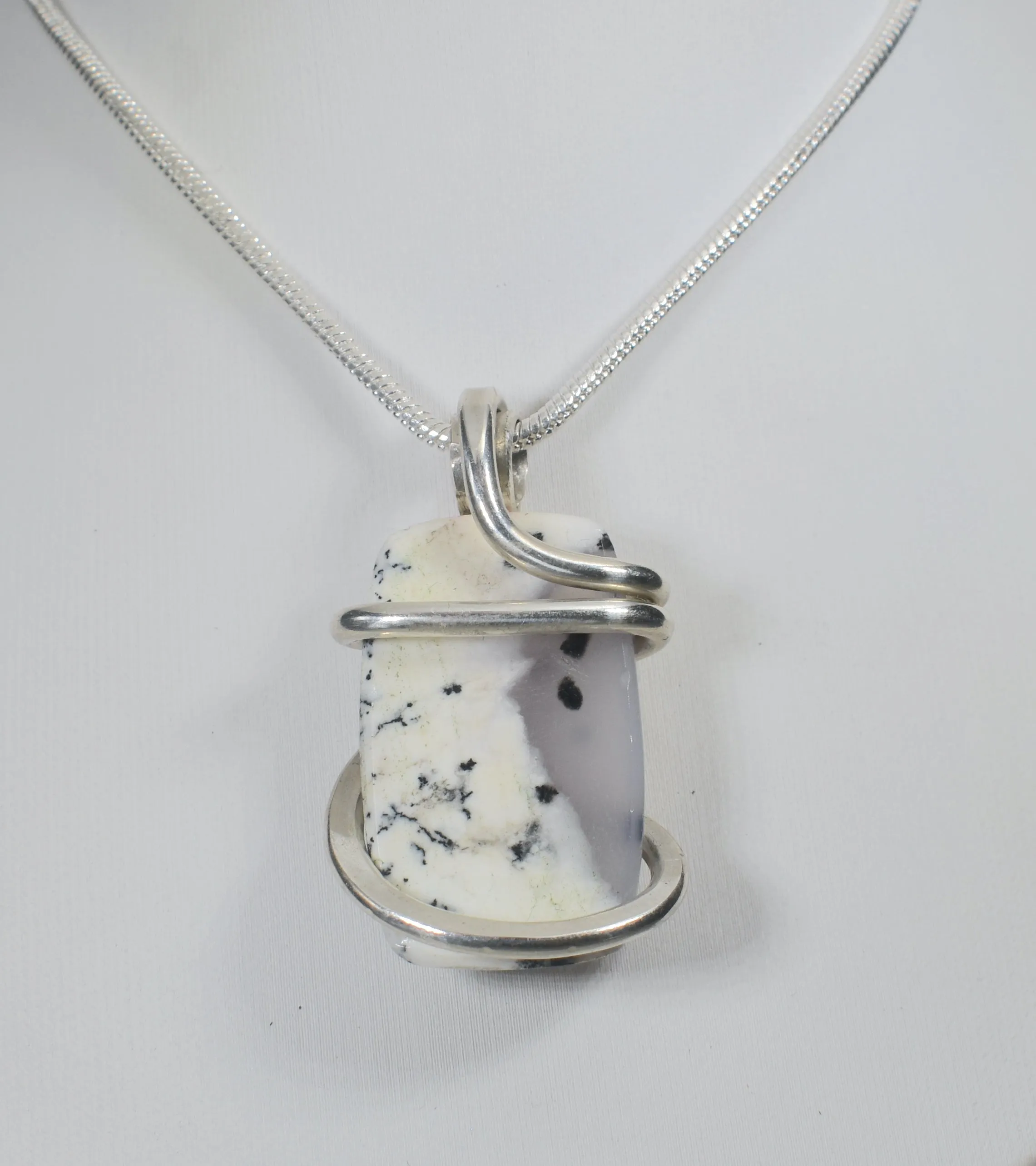 Dendritic Opal Handmade Crystal Pendant Wrapped in Silver