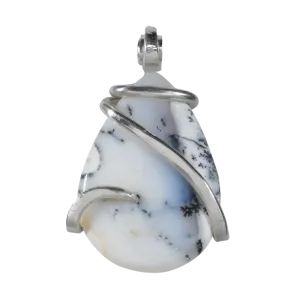 Dendritic Opal Handmade Crystal Pendant Wrapped in Silver