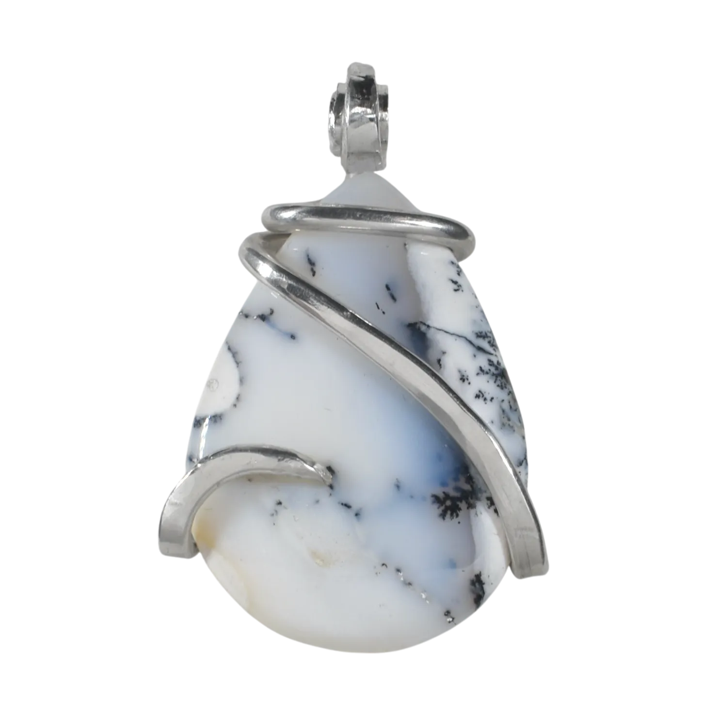 Dendritic Opal Handmade Crystal Pendant Wrapped in Silver