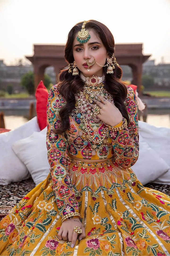 Designer Bridal Mustard Yellow Lehenga Choli #BN1034