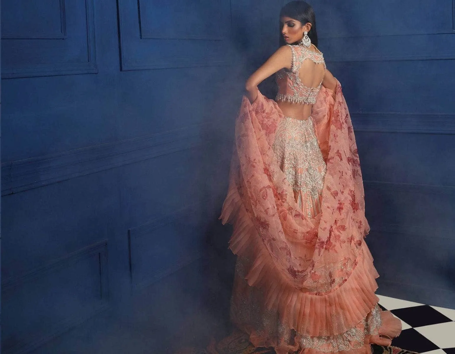 Designer Indian Peach Bridal Lehnga Choli Dress #BN1150
