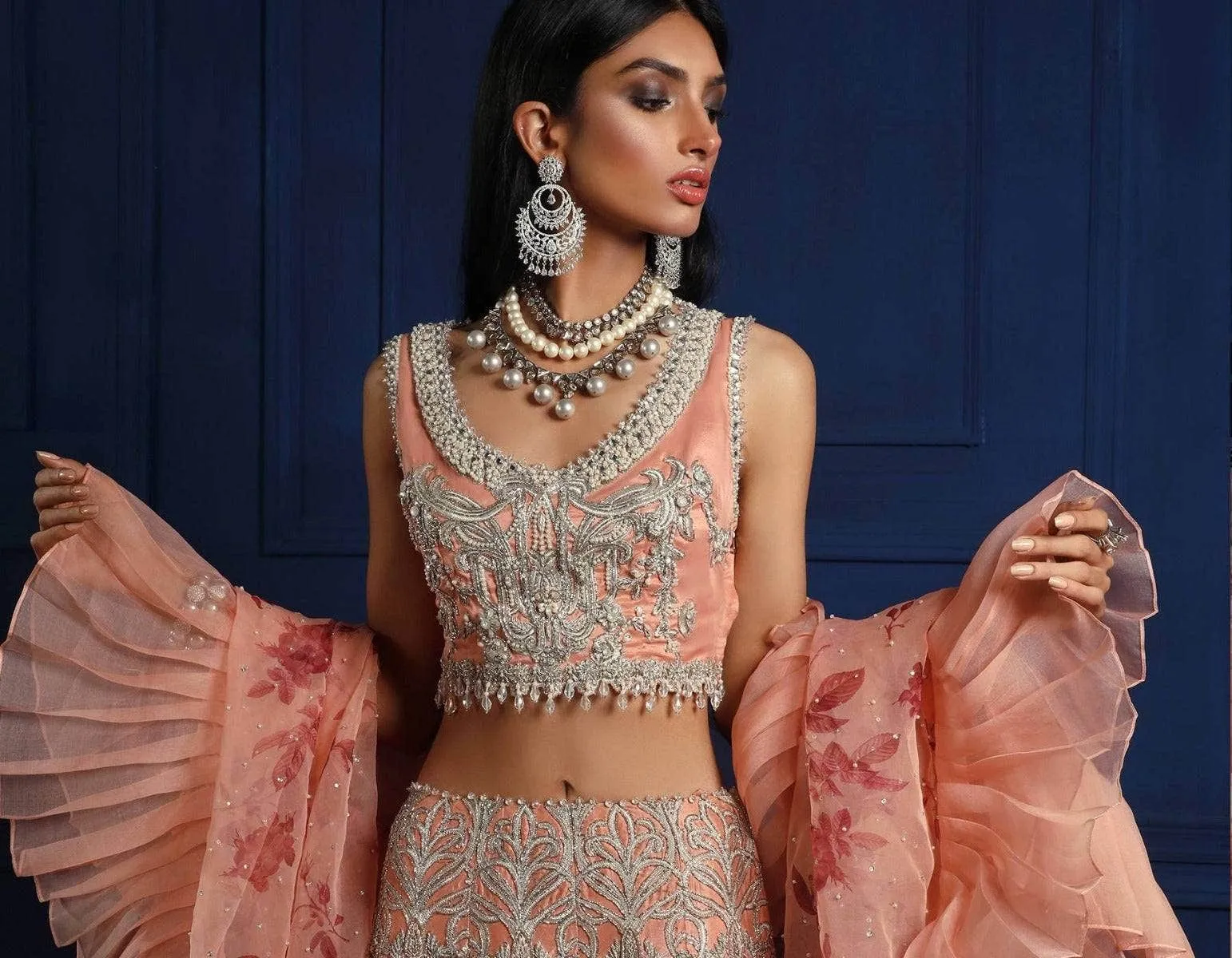 Designer Indian Peach Bridal Lehnga Choli Dress #BN1150