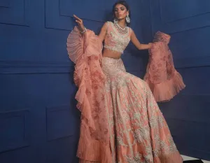Designer Indian Peach Bridal Lehnga Choli Dress #BN1150