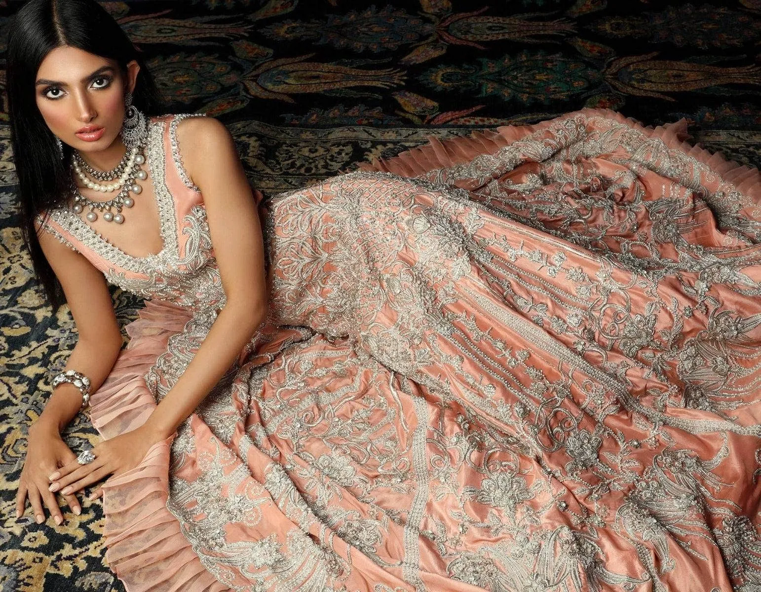 Designer Indian Peach Bridal Lehnga Choli Dress #BN1150