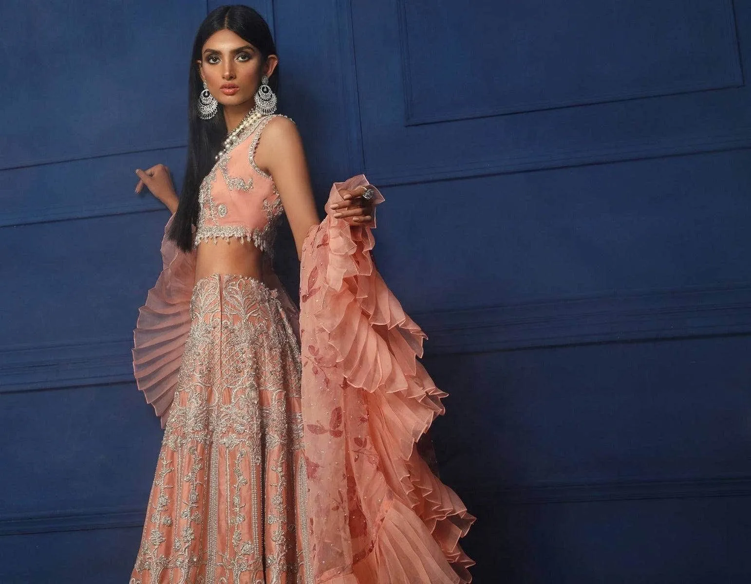 Designer Indian Peach Bridal Lehnga Choli Dress #BN1150