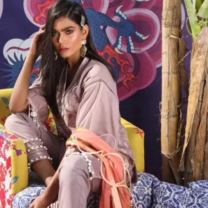 Designer Lawn Outfit in Cement Pink Color #M0064