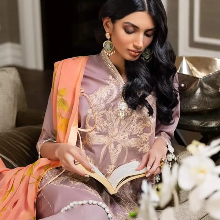 Designer Lawn Outfit in Cement Pink Color #M0064