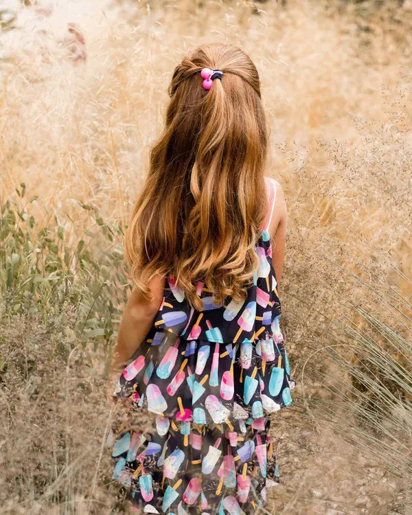deux par deux Girls Printed Tiered Dress - Ice Lollipops And Black