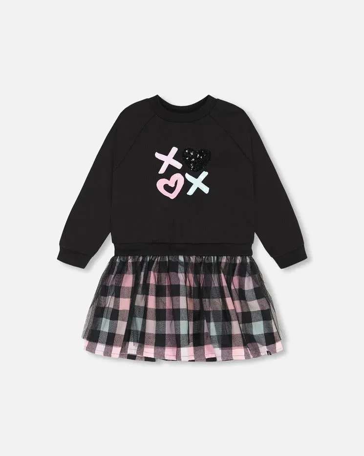 Deux Par Deux Sweatshirt Dress with Tulle Skirt