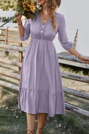 Devine Lace Detail V-Neck Midi Dress