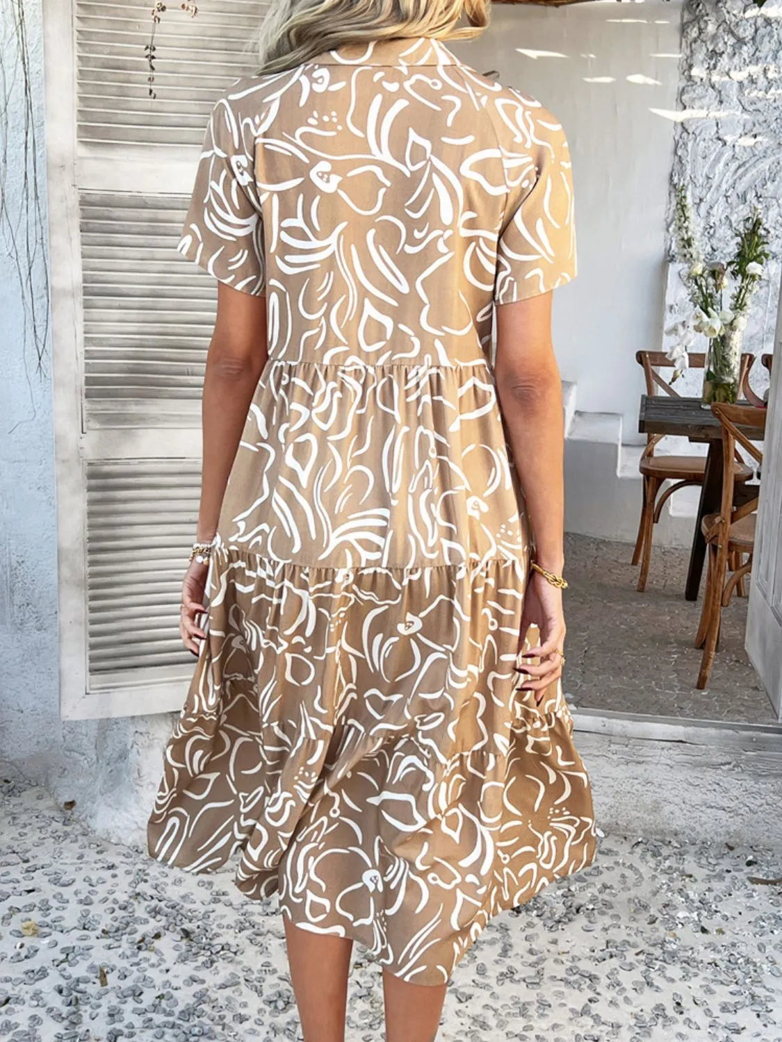 Devine Printed Johnny Collar Button Down Short Sleeve Midi Dress (4 Color Styles)