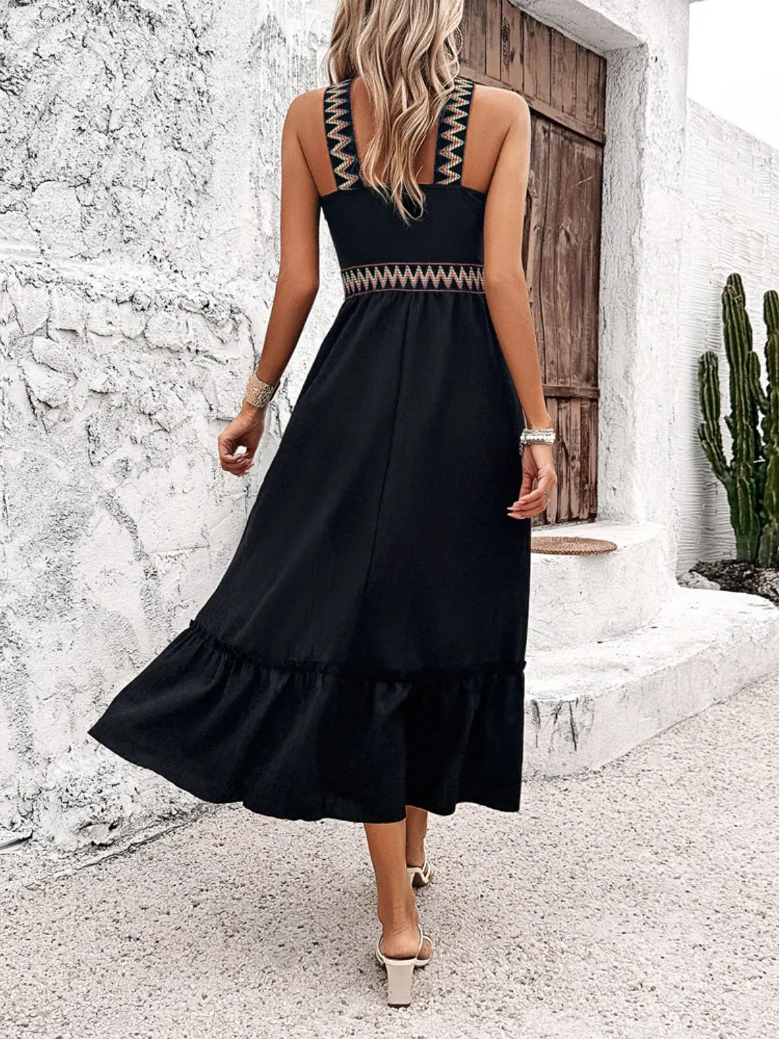 Devine Ruffled Slit Sleeveless Midi Dress