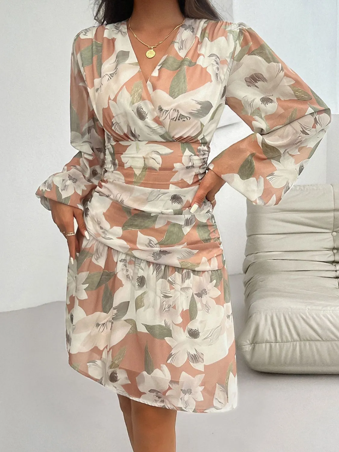 Devine Smocked Printed Long Sleeve Dress