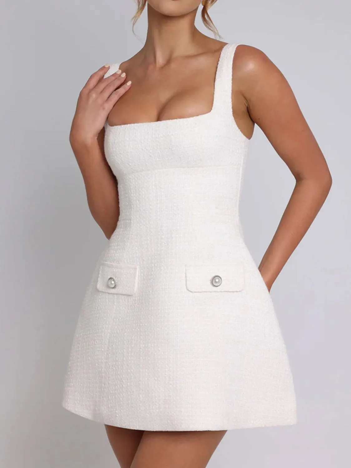 Devine Square Neck Wide Strap Mini Dress