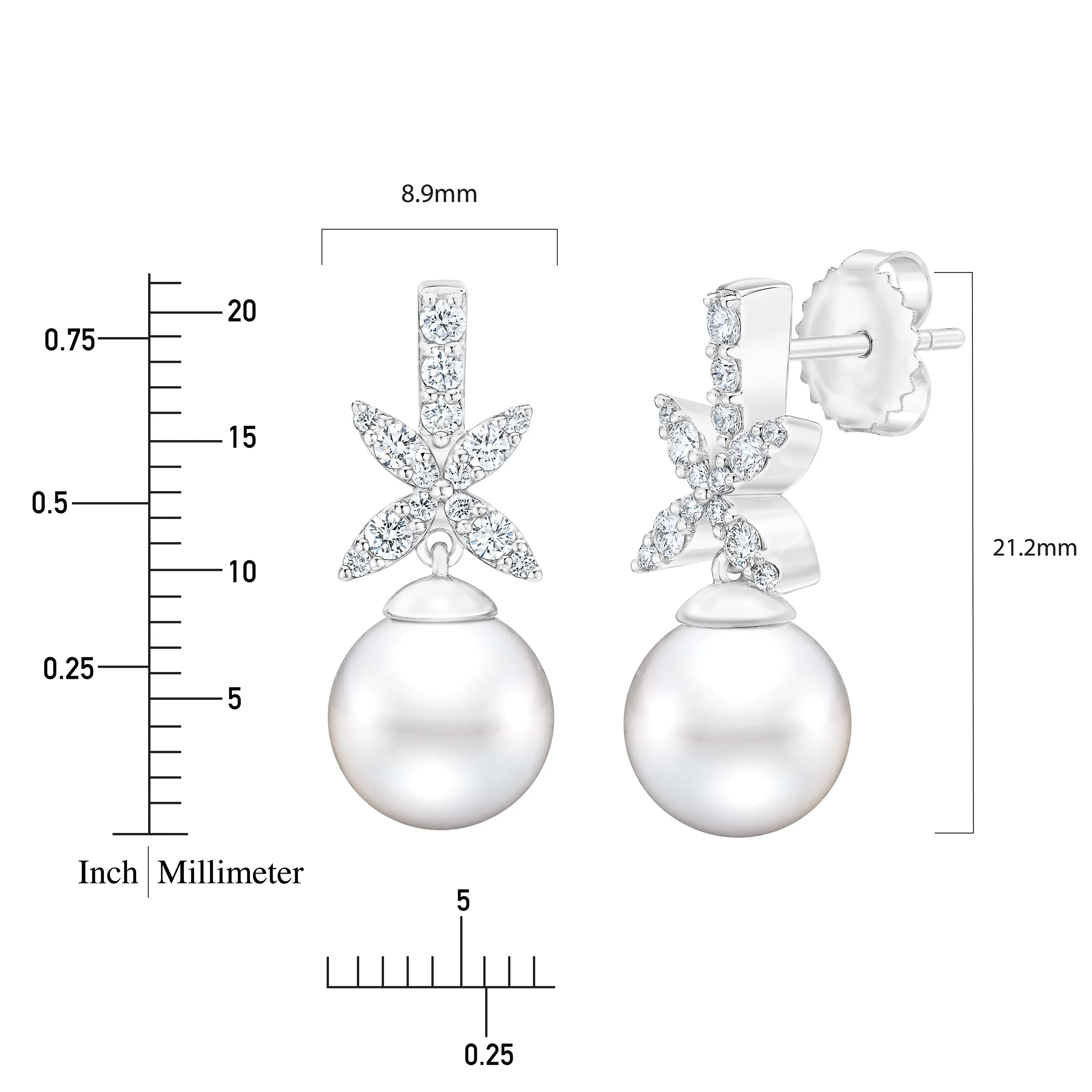 Diamond & Freshwater Pearl Dangle Earrings