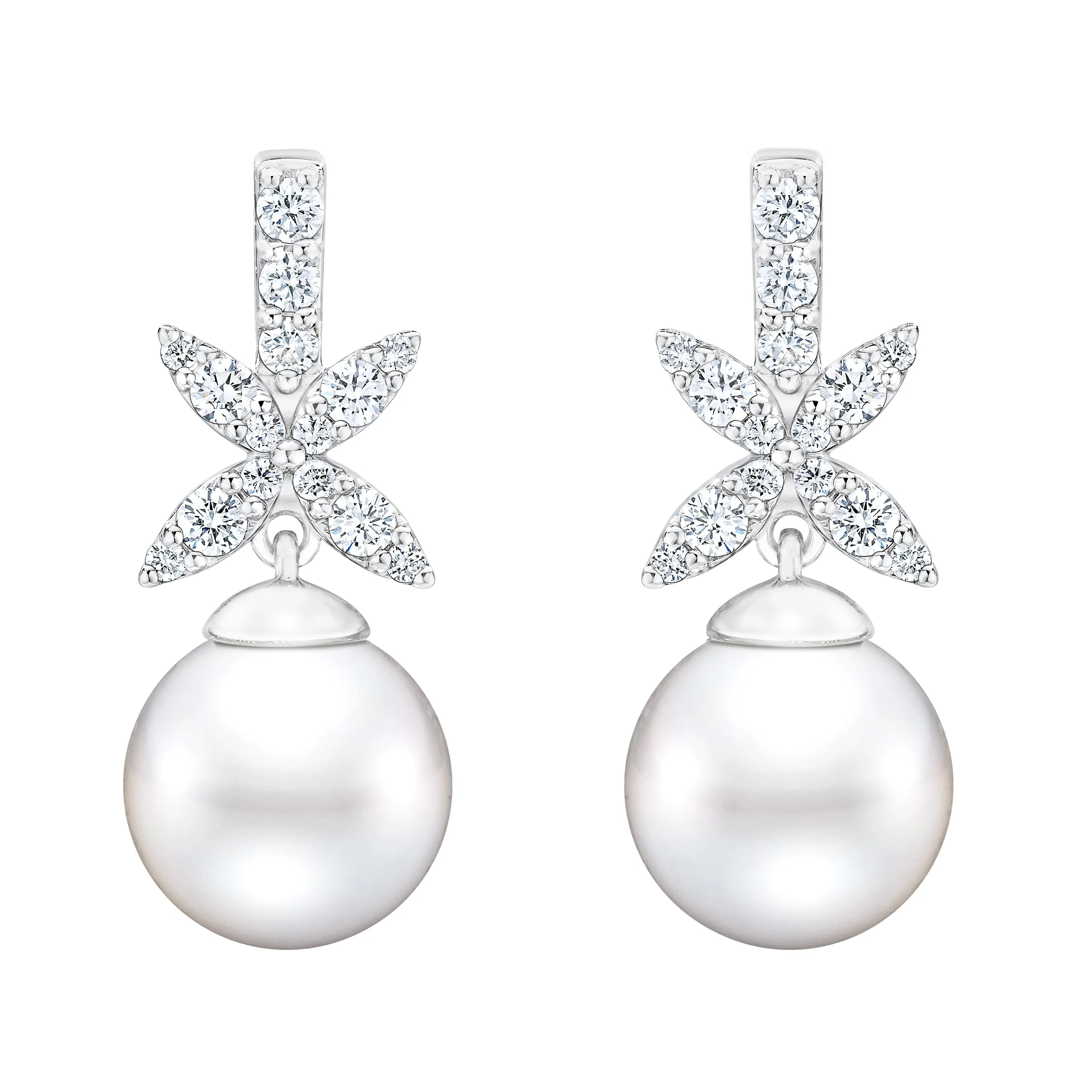 Diamond & Freshwater Pearl Dangle Earrings