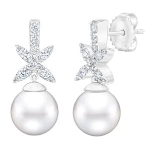 Diamond & Freshwater Pearl Dangle Earrings