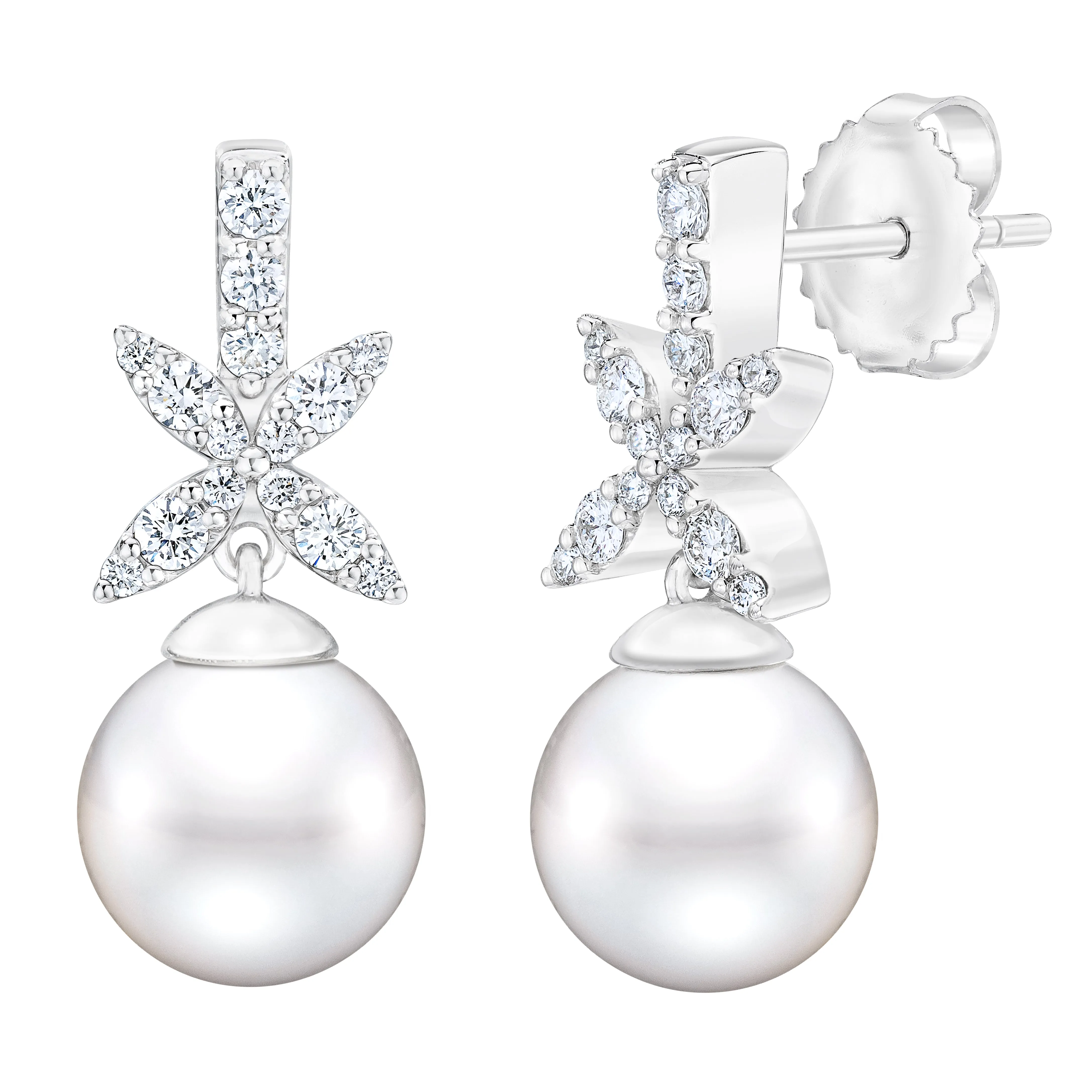 Diamond & Freshwater Pearl Dangle Earrings