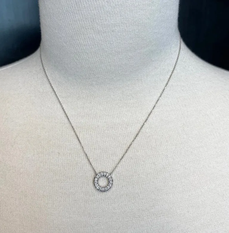 Diamond Eternity Circle and 18k White Gold Necklace, .26 Carats Total