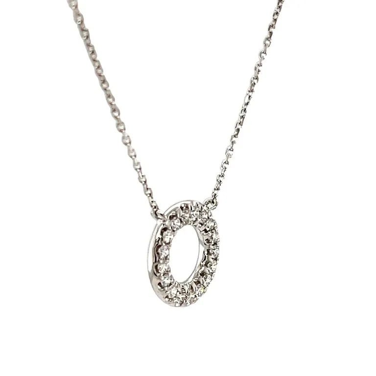 Diamond Eternity Circle and 18k White Gold Necklace, .26 Carats Total
