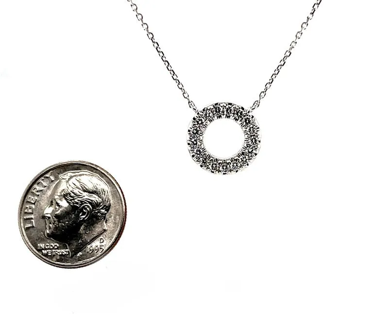Diamond Eternity Circle and 18k White Gold Necklace, .26 Carats Total