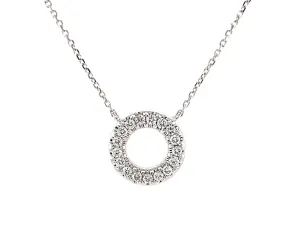 Diamond Eternity Circle and 18k White Gold Necklace, .26 Carats Total