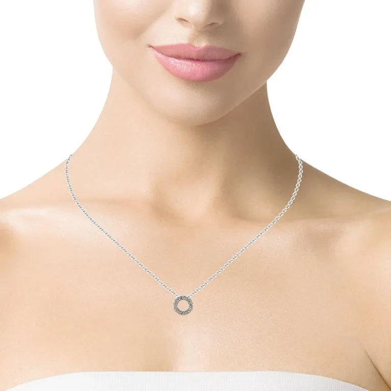 Diamond Eternity Circle and 18k White Gold Necklace, .26 Carats Total