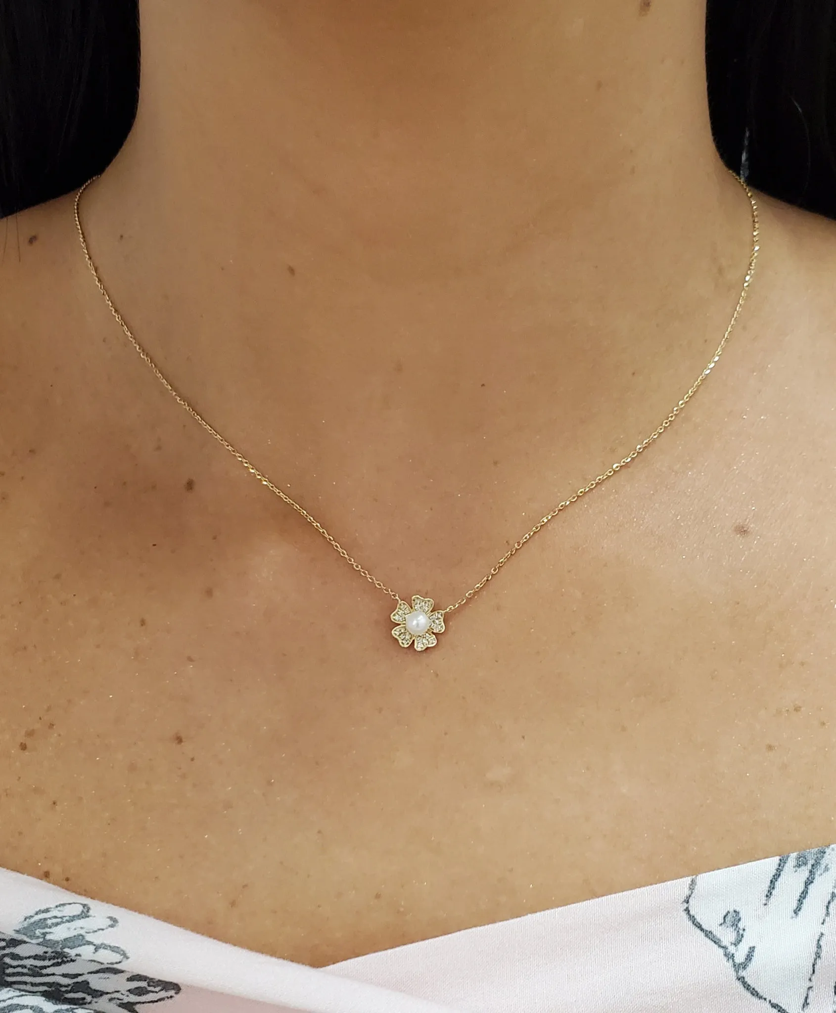 Diamond Flower with Pearl Center