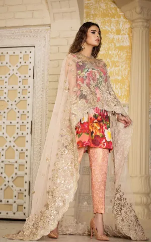 Digital Floral Print Dress with Cap Net Dupatta #Y6179