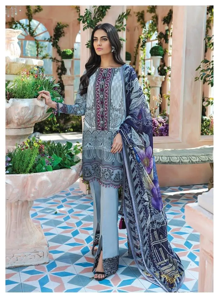 Digital Printed Lawn Suit in Grey Color #M0015