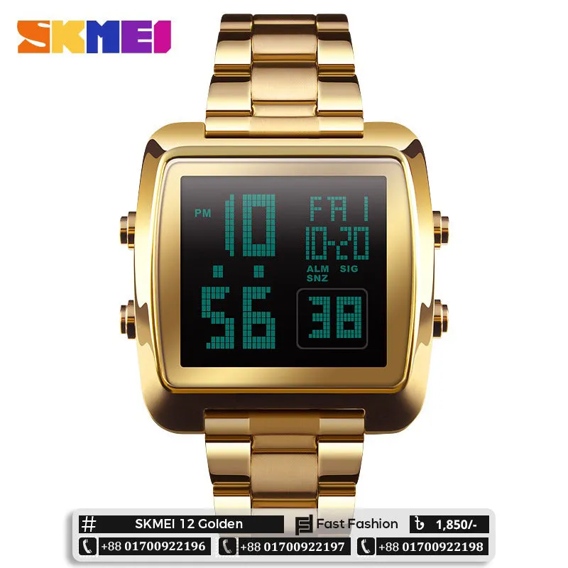 Digital Wristwatch 30M Waterproof Sport Wrist Watch - SKMEI 12 Golden